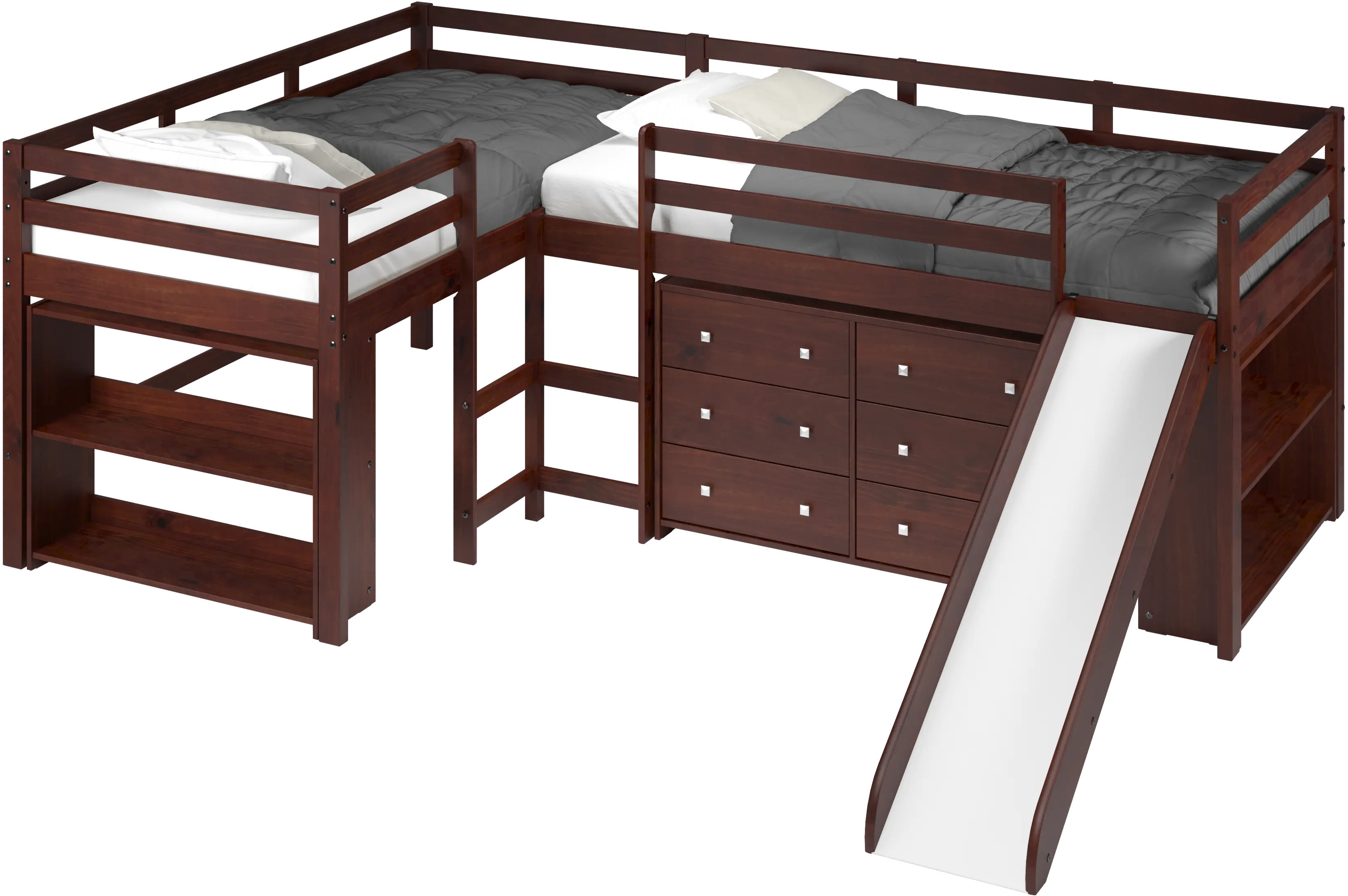 Haven Dark Cappuccino Twin L-Shaped Loft Bed with Loft Accessories-2