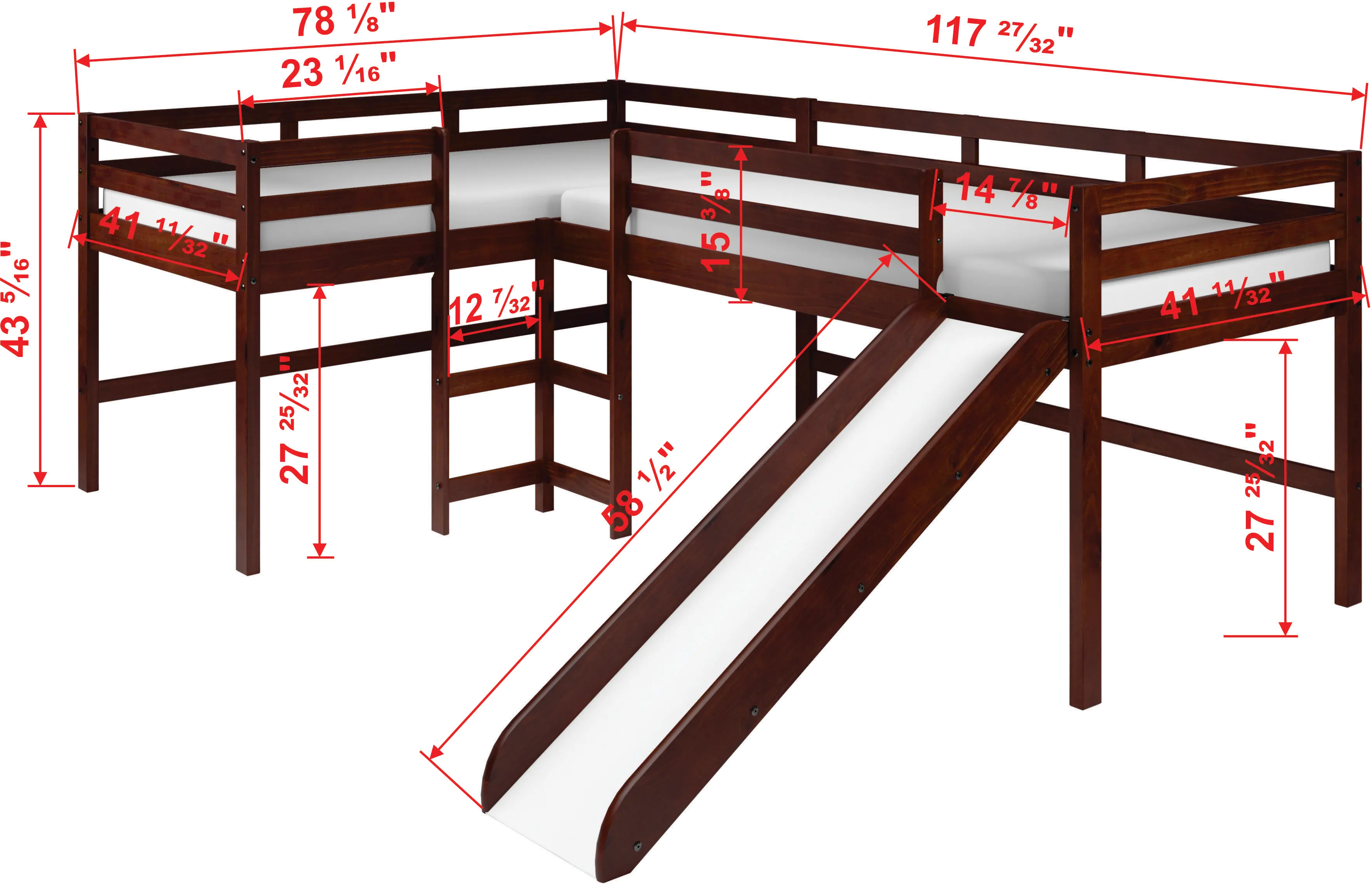 Haven Dark Cappuccino Twin L-Shaped Loft Bed with Loft Accessories-3