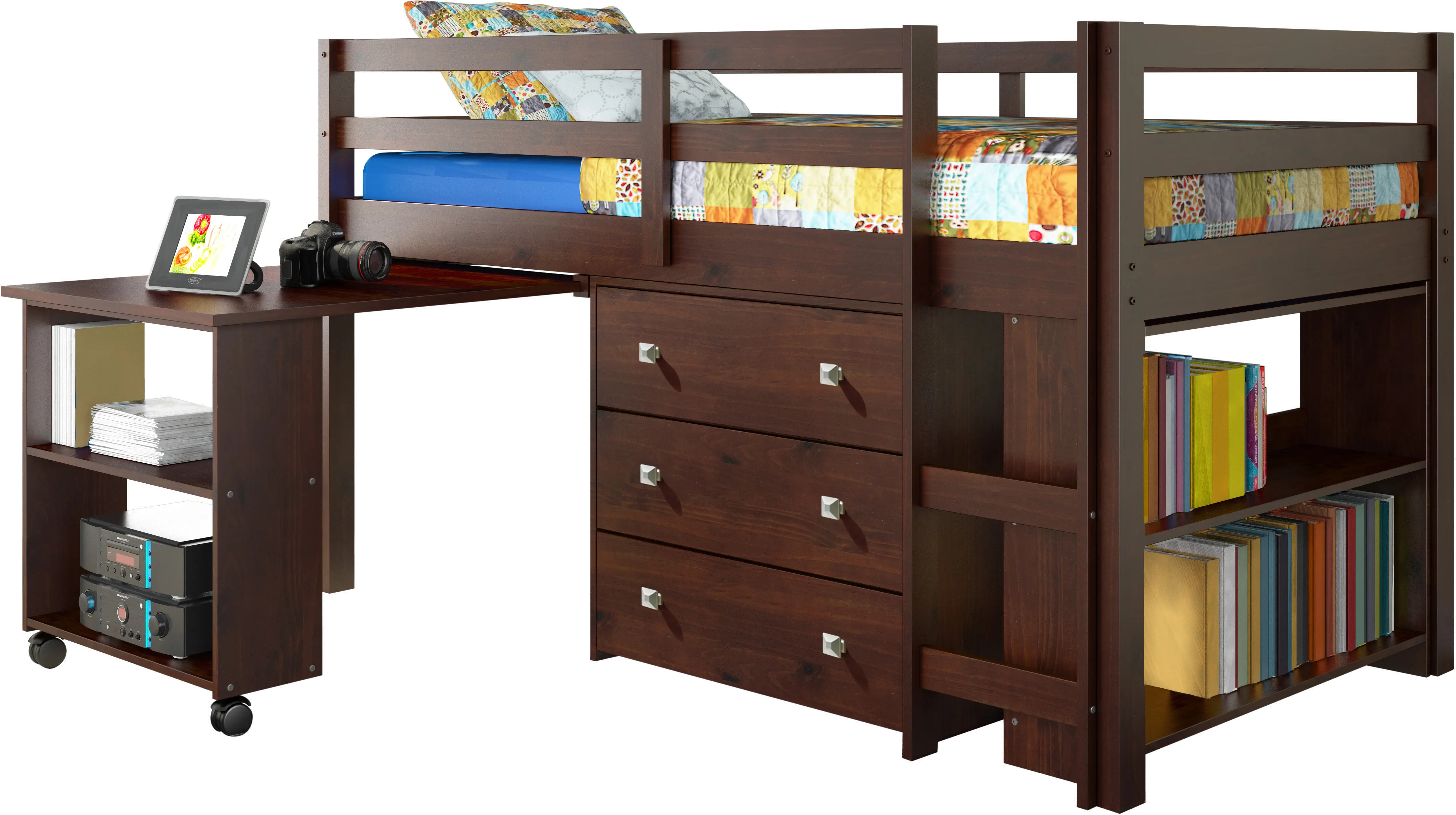 Kaycee Dark Cappuccino Twin Loft Bed with Student Desk-2