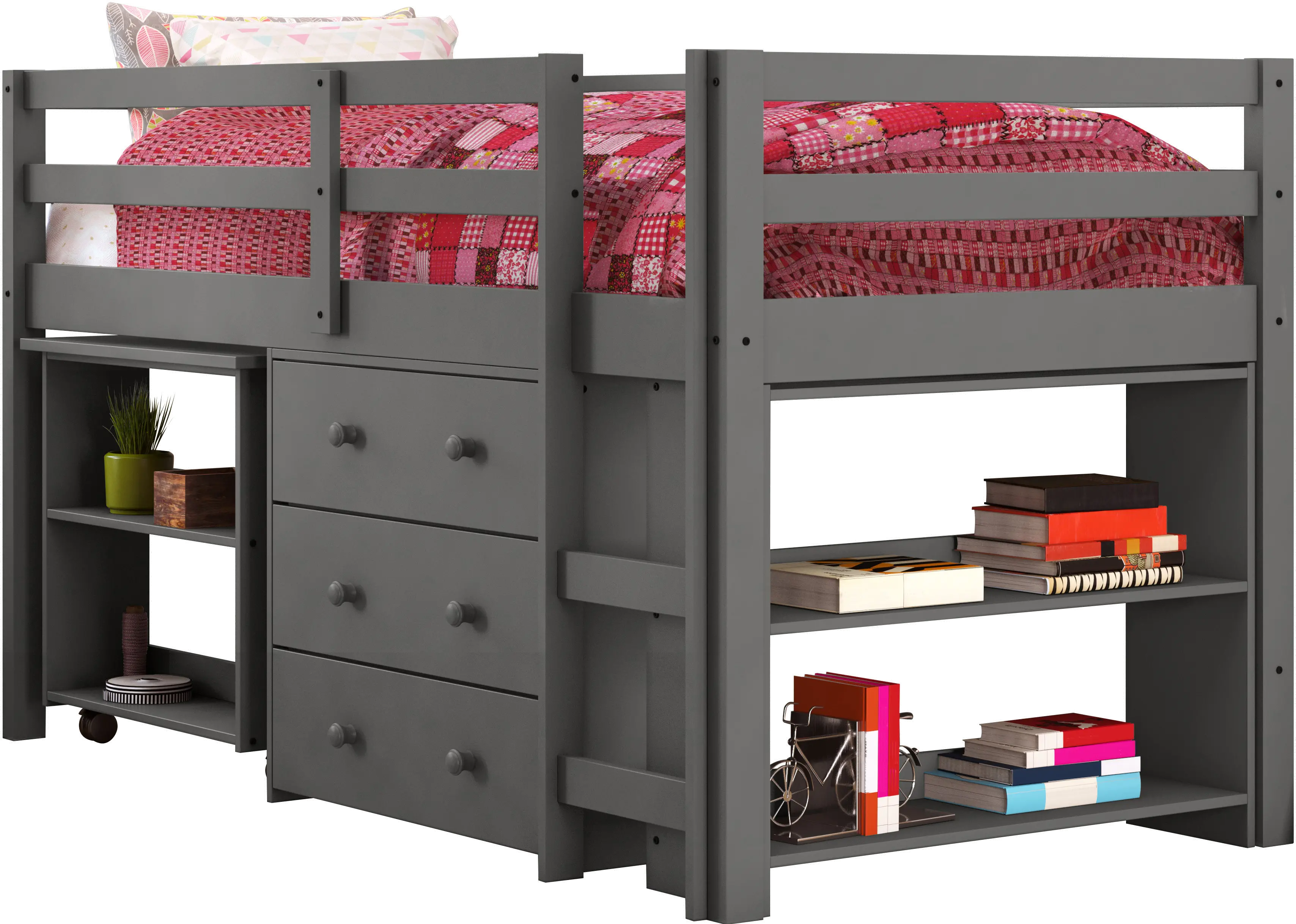 Kaycee Dark Gray Twin Loft Bed with Student Desk-2