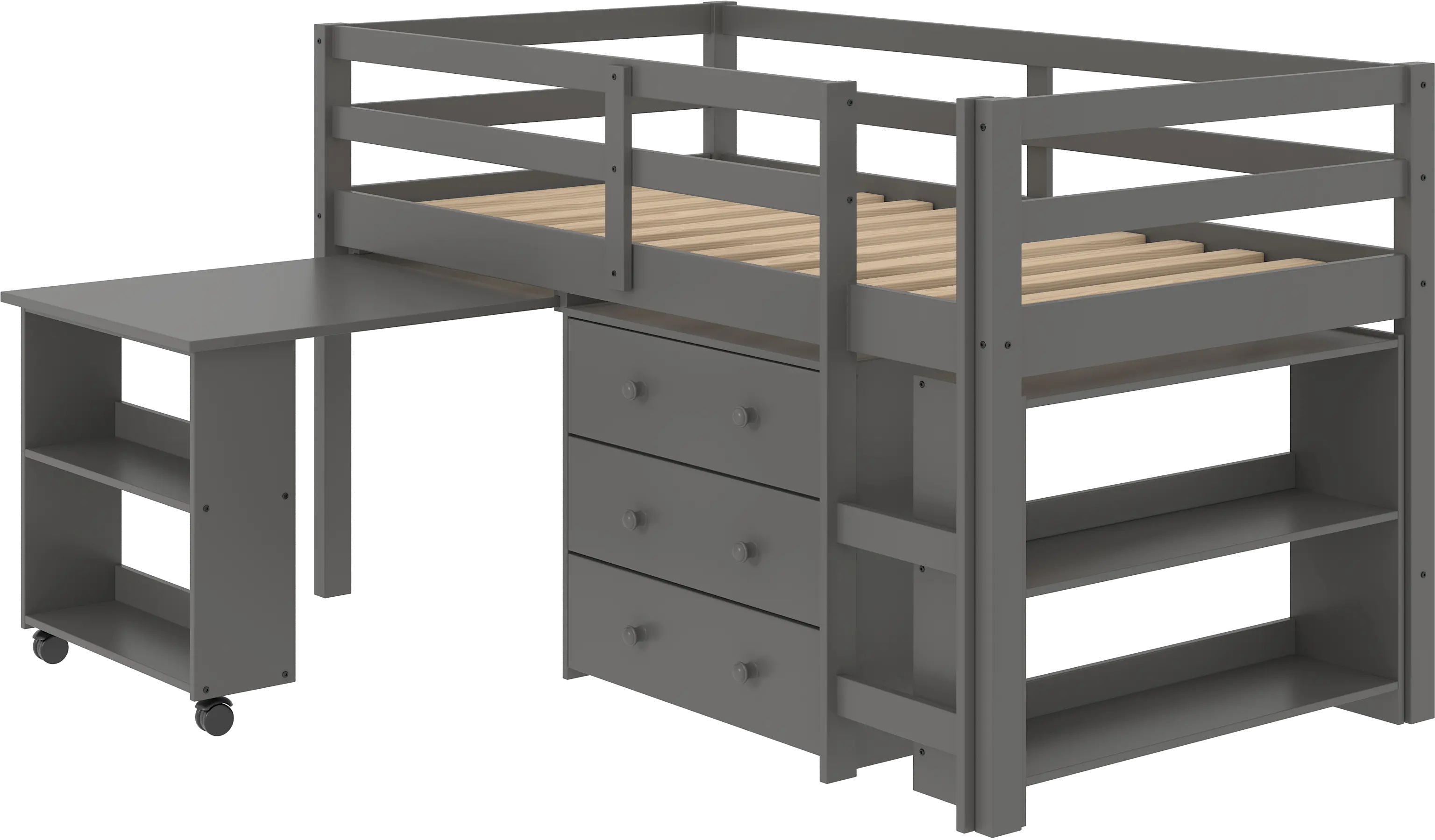 Kaycee Dark Gray Twin Loft Bed with Student Desk-3