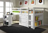 Kaycee White Twin Loft Bed with Student Desk
