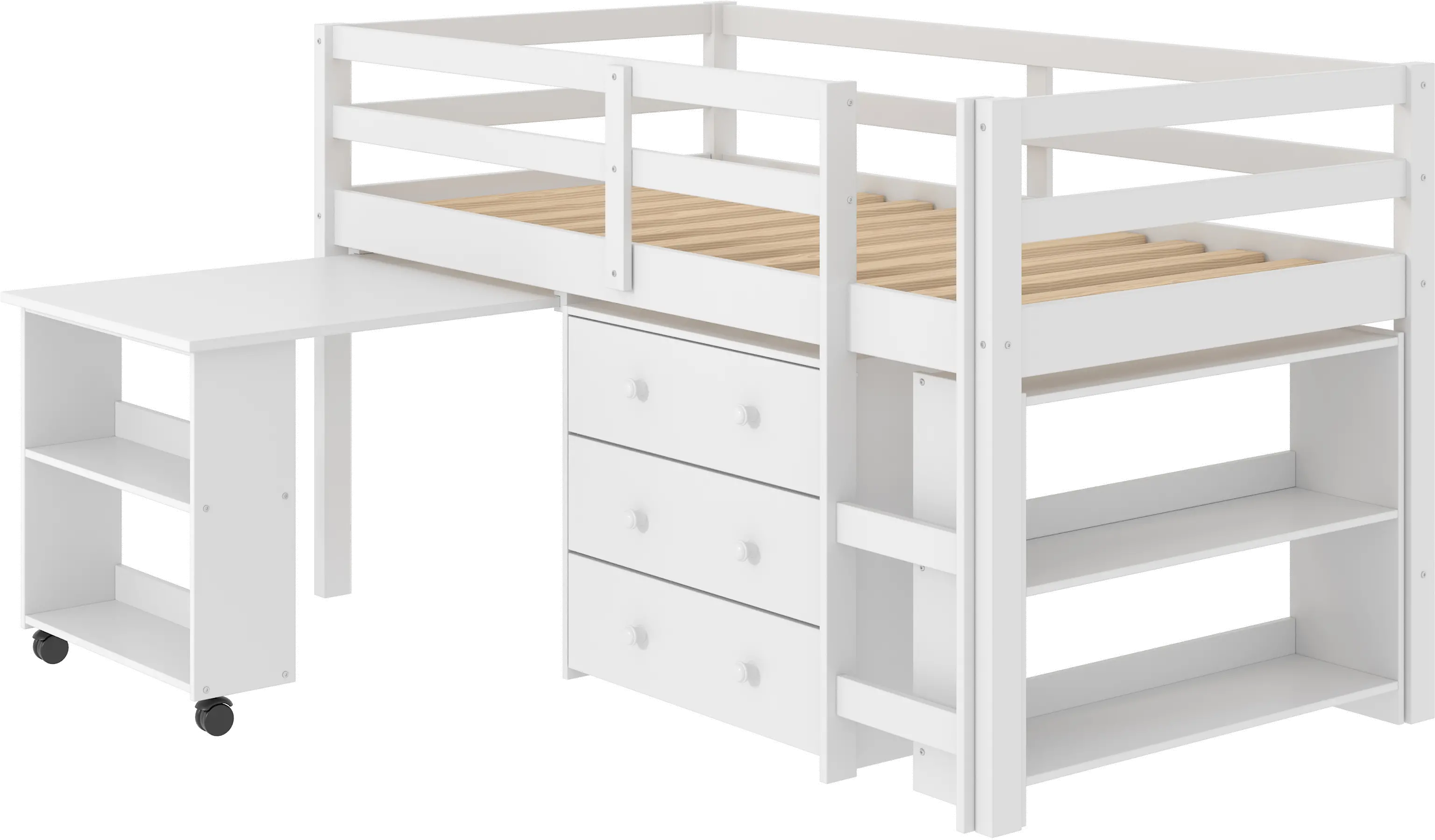 Kaycee White Twin Loft Bed with Student Desk-3