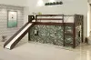 Boston Dark Brown Cappuccino Twin Loft Bed with Camo Tent and Slide