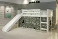 Boston White Twin Loft Bed with Camo Tent and Slide
