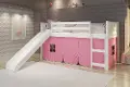 Boston White Twin Loft Bed with Pink Tent and Slide