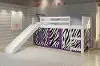 Boston White Twin Loft Bed with Zebra Tent and Slide