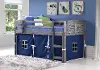 Louver Antique Gray Twin Loft Bed with Blue Tent