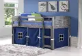 Louver Antique Gray Twin Loft Bed with Blue Tent