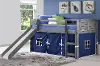 Louver Antique Gray Twin Loft Bed with Blue Tent and Slide