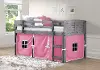 Louver Antique Gray Twin Loft Bed with Pink Tent