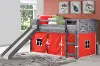 Louver Antique Gray Twin Loft Bed with Red Tent and Slide