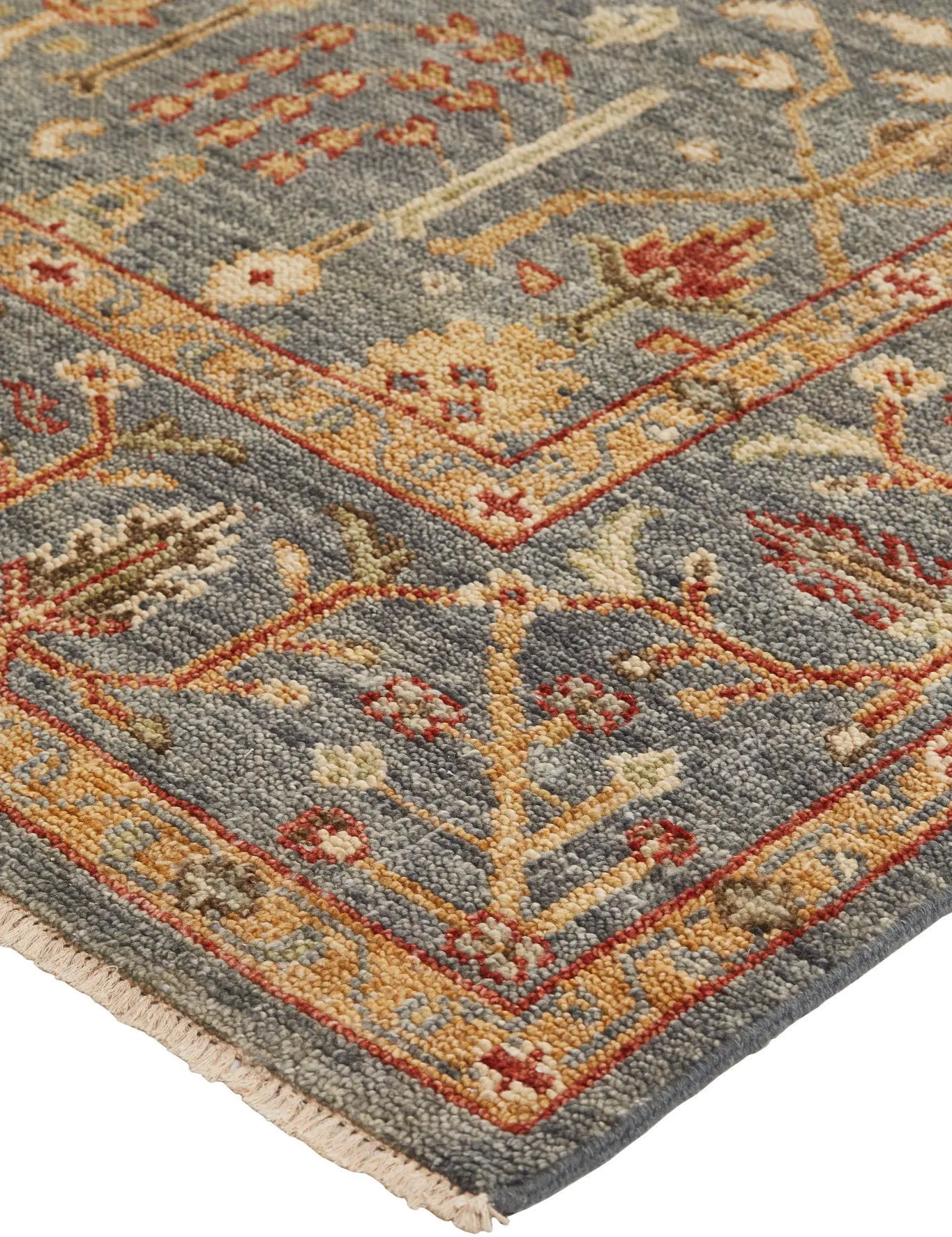 Carrington 6 x 9 Blue and Rust Border Area Rug-3