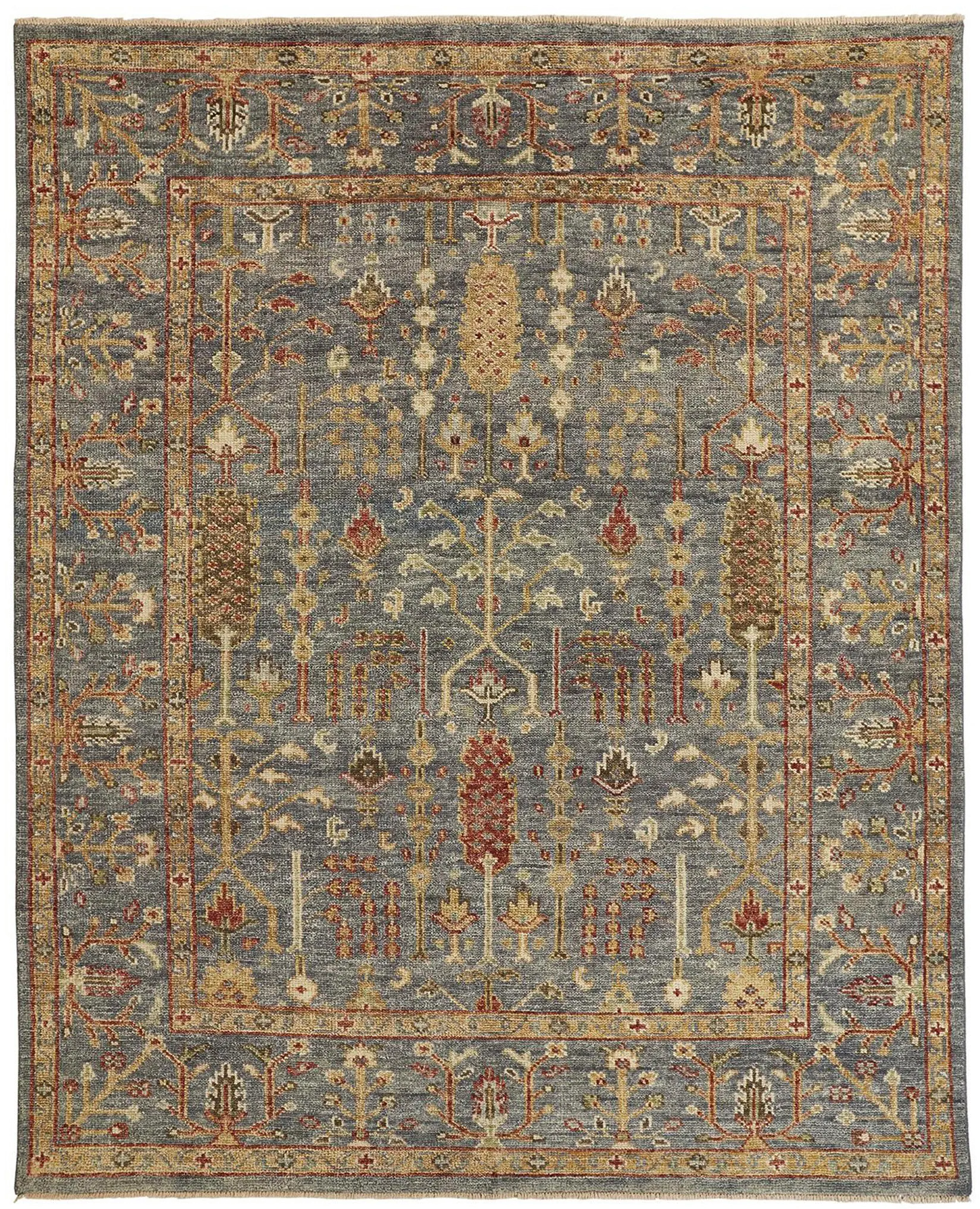 Carrington 6 x 9 Blue and Rust Border Area Rug-5