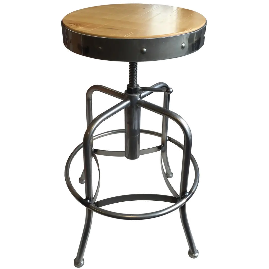 Steel Silver and Natural Adjustable Height Stool