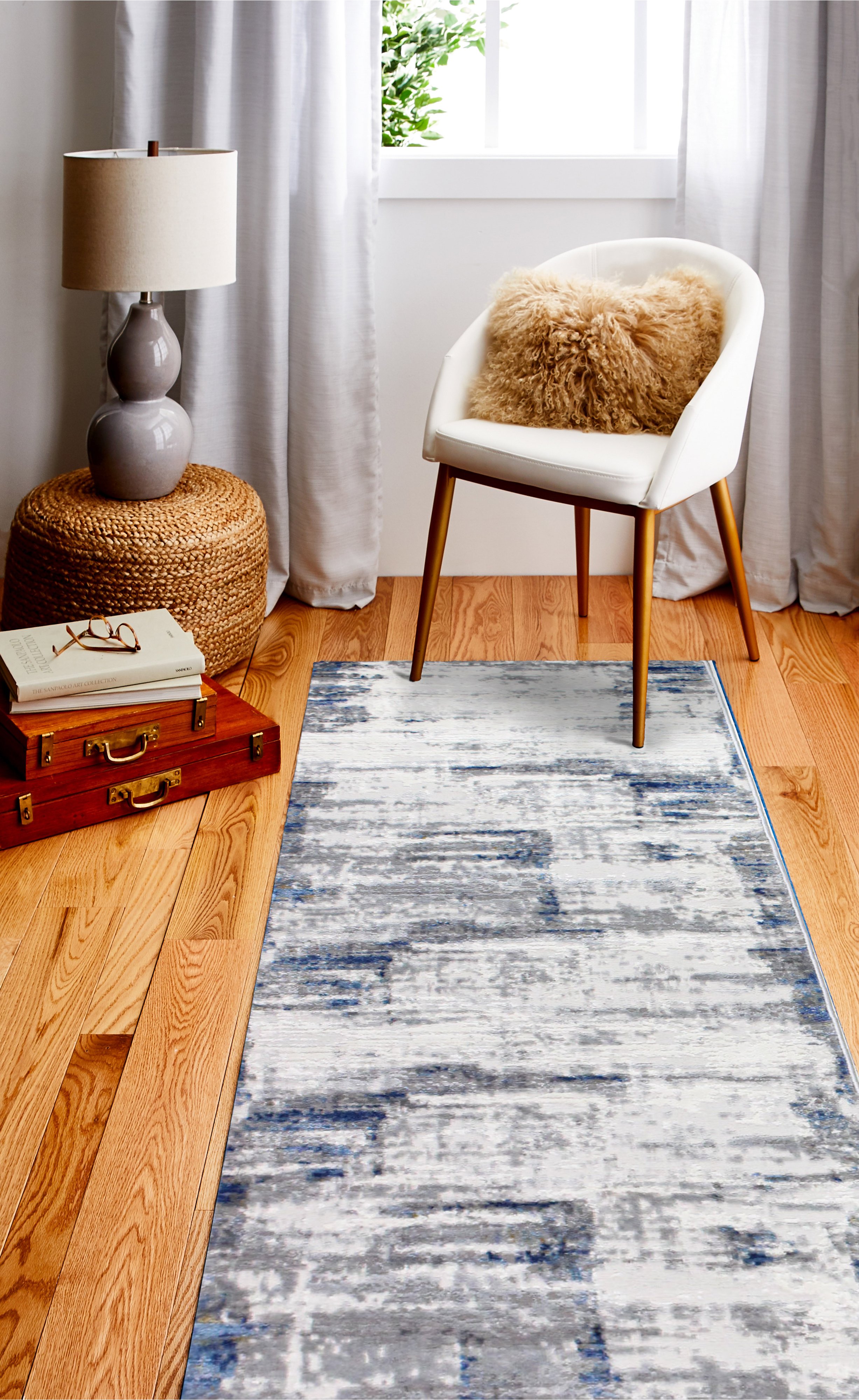 Carlyle Contemporary Ivory and Blue 8 Foot Runner-2