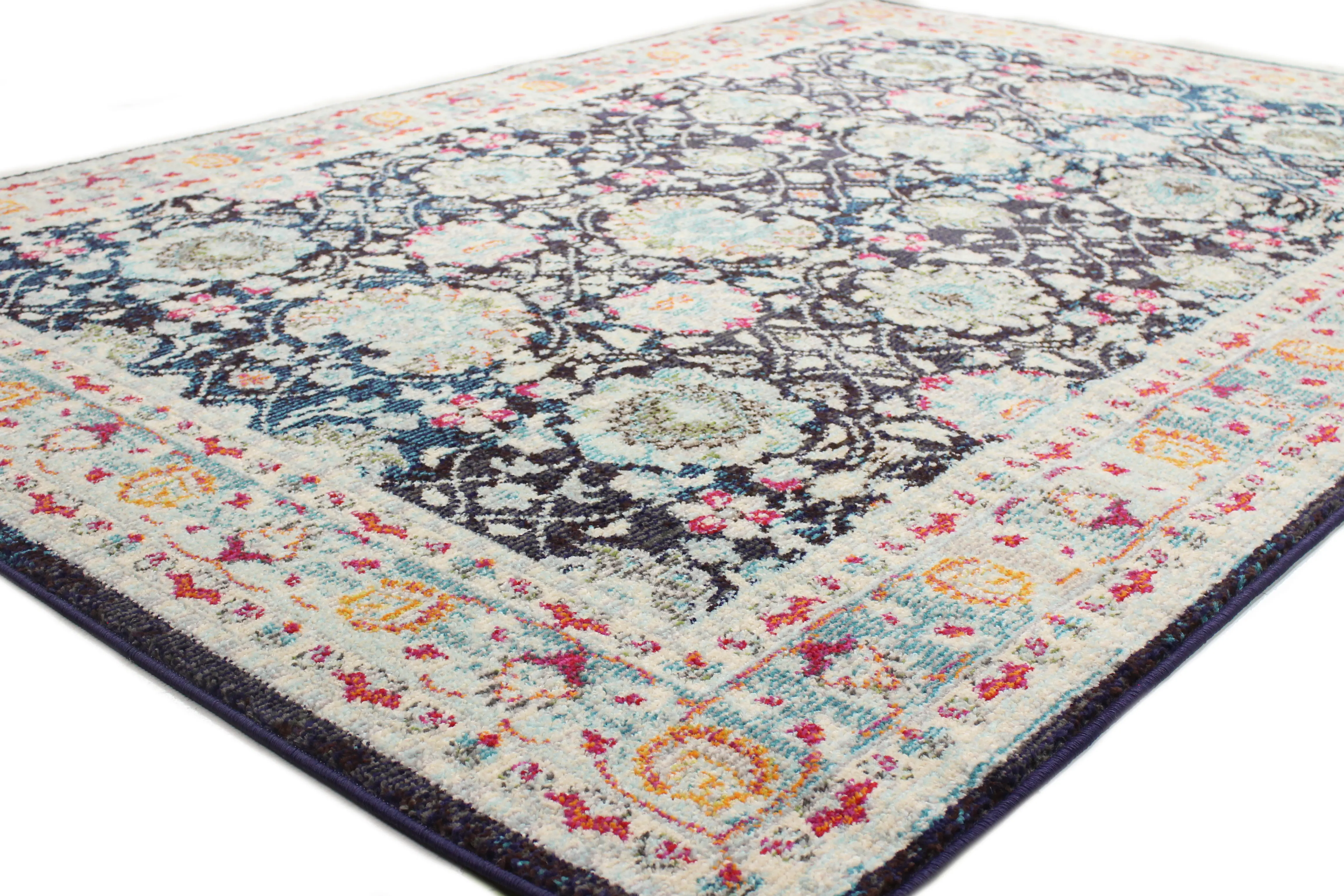 Dakota 8 x 10 Elegant Border Navy Blue Area Rug-1