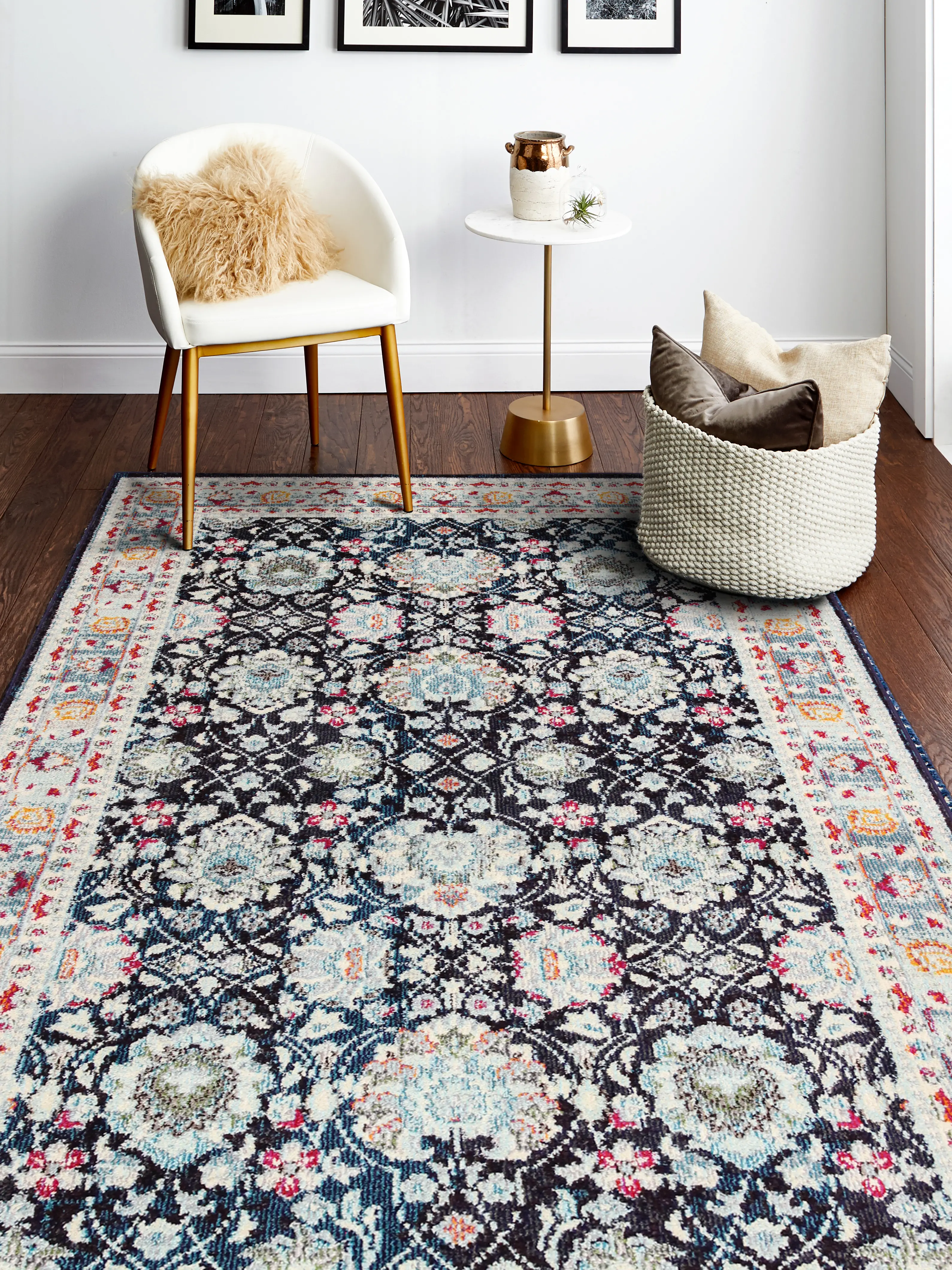 Dakota 8 x 10 Elegant Border Navy Blue Area Rug-3
