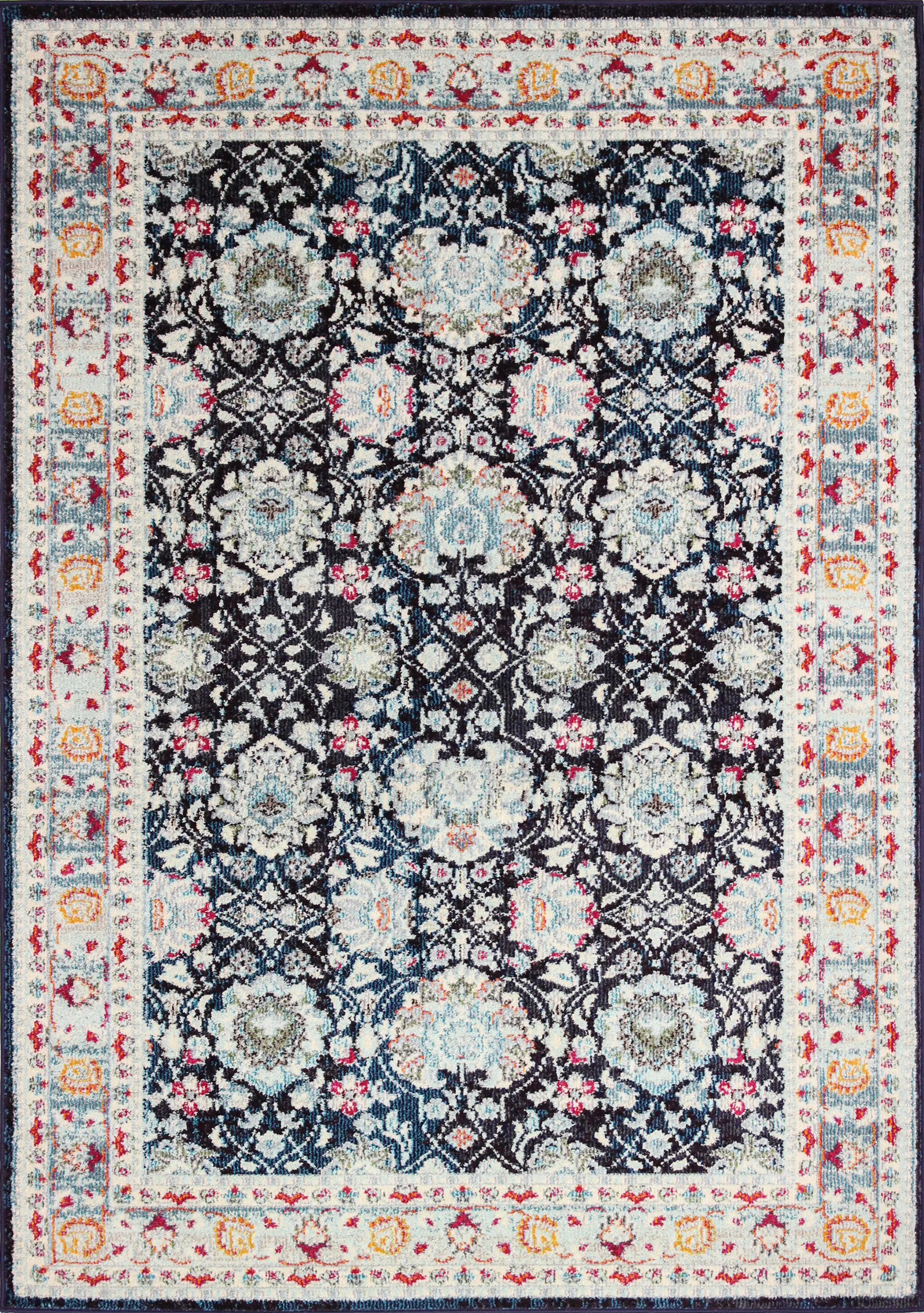 Dakota 8 x 10 Elegant Border Navy Blue Area Rug-6
