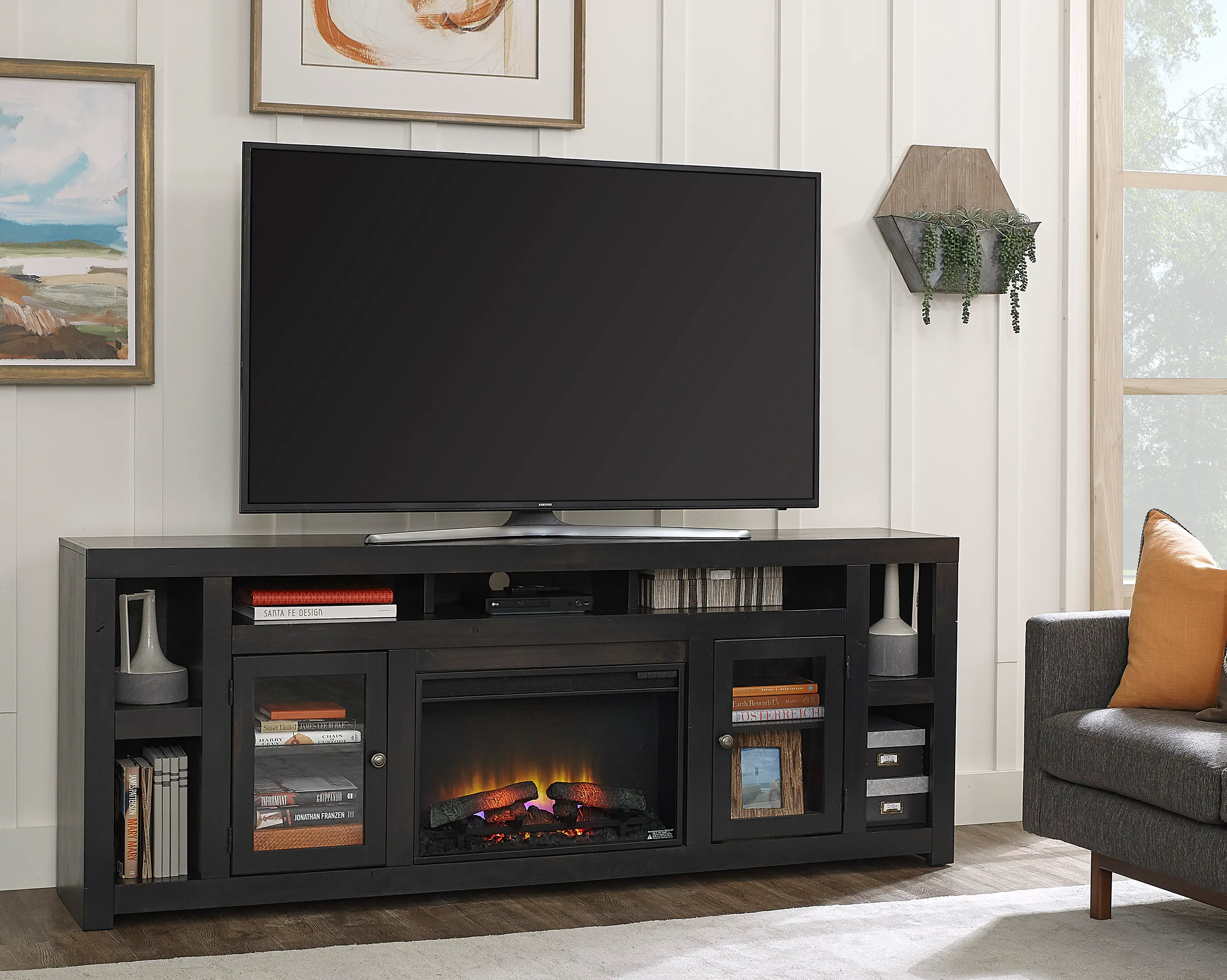 Avery Loft Black 84 Fireplace TV Stand-2