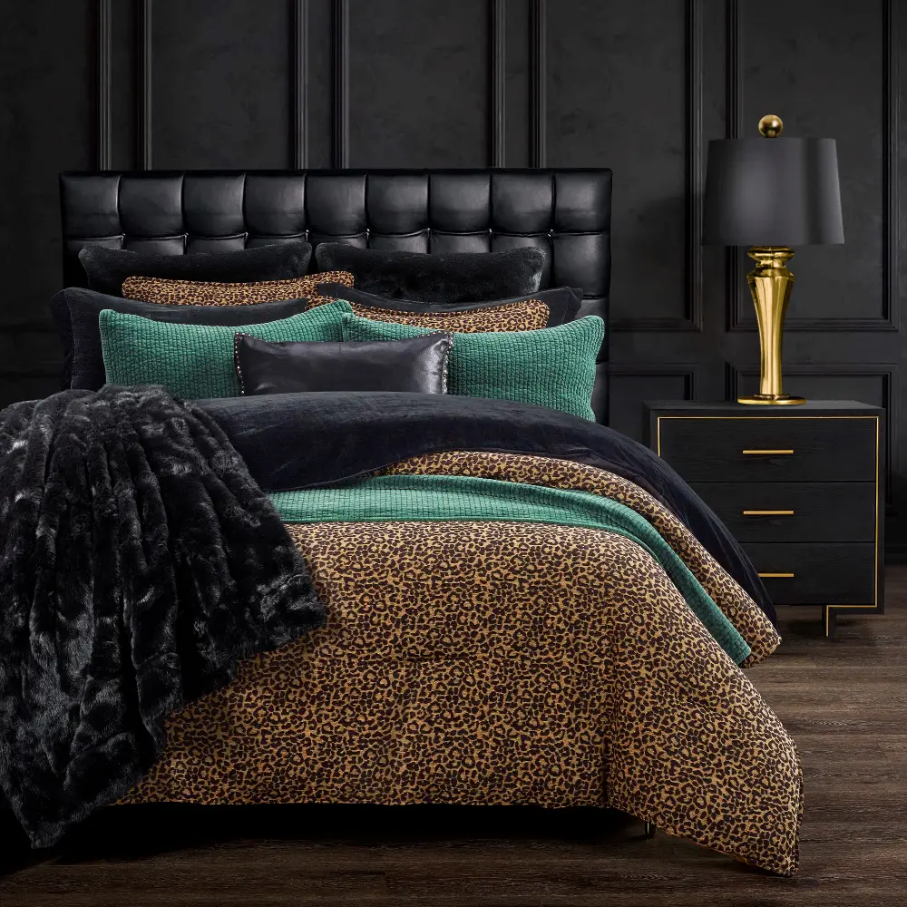 Adrienne Black and Gold Leopard Queen 3 Piece Bedding Collection-1