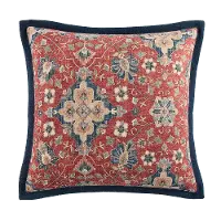 Melinda Red, Navy, Cream, and Green Washed Linen Euro Sham