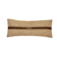 Tweed Gold and Brown Lumbar Throw Pillow with Buckle Detail