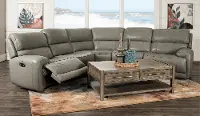 Mickey Gray Leather 5-Piece Power Reclining Sectional