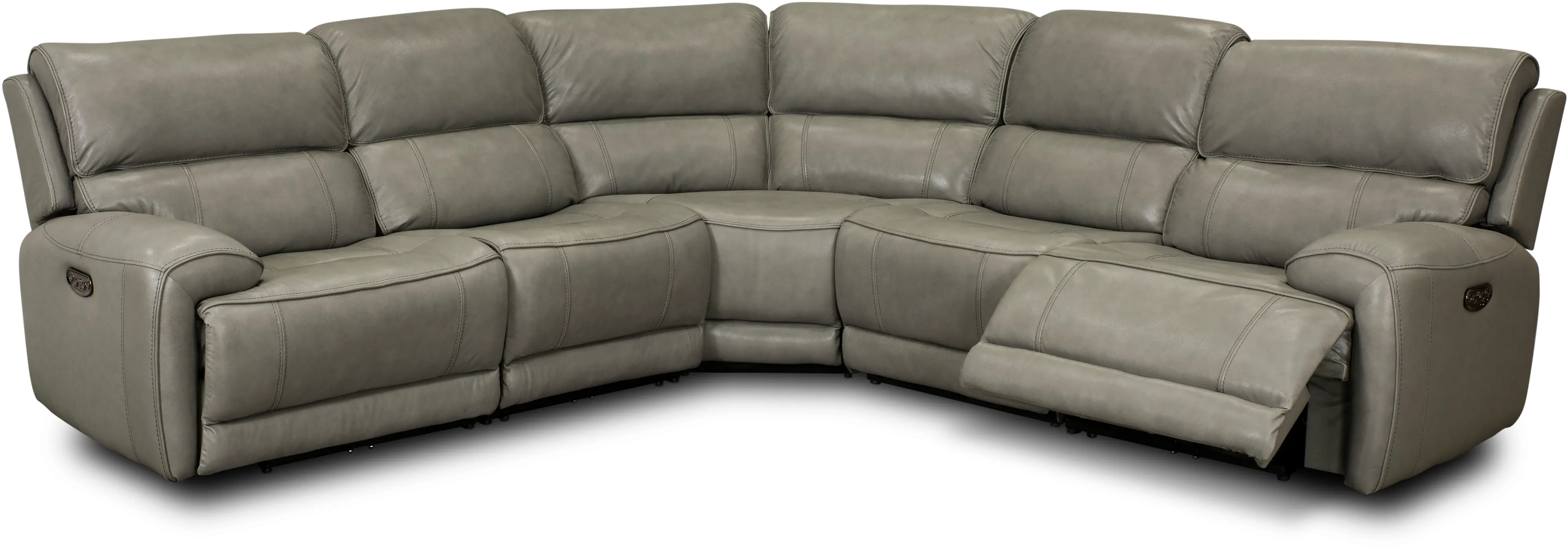 Mickey Gray Leather 5-Piece Power Reclining Sectional-2