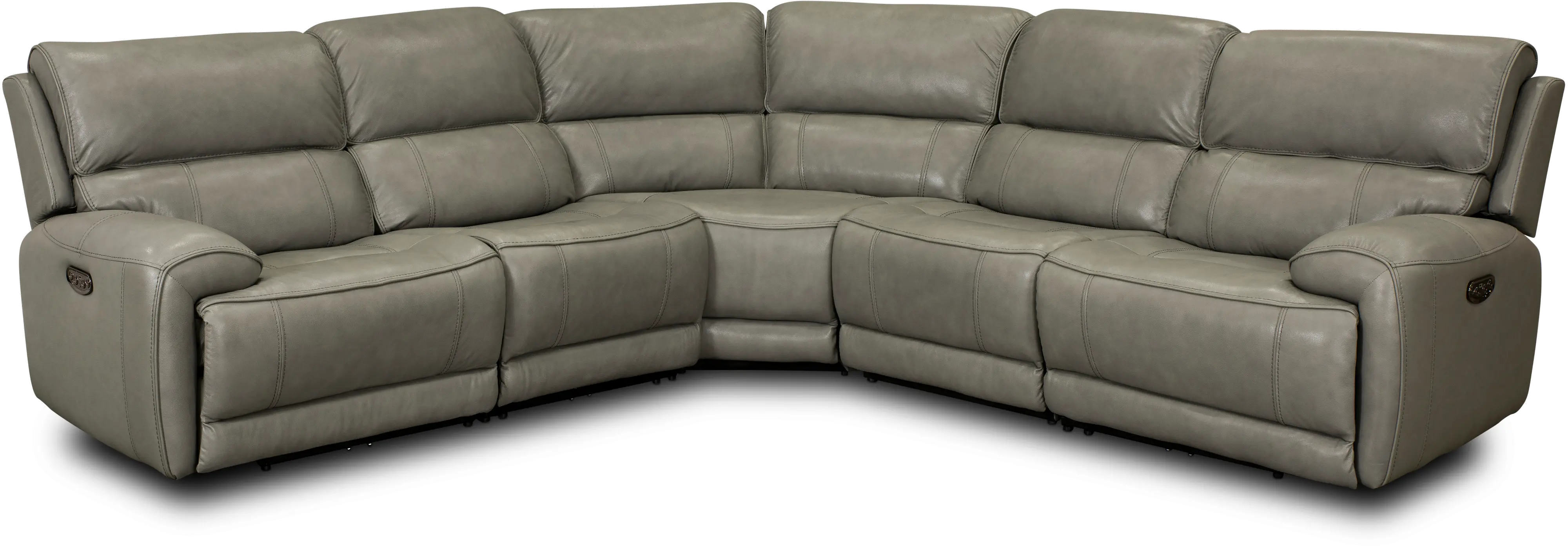 Mickey Gray Leather 5-Piece Power Reclining Sectional-3