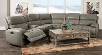 Mickey Gray Leather 6-Piece Power Reclining Sectional