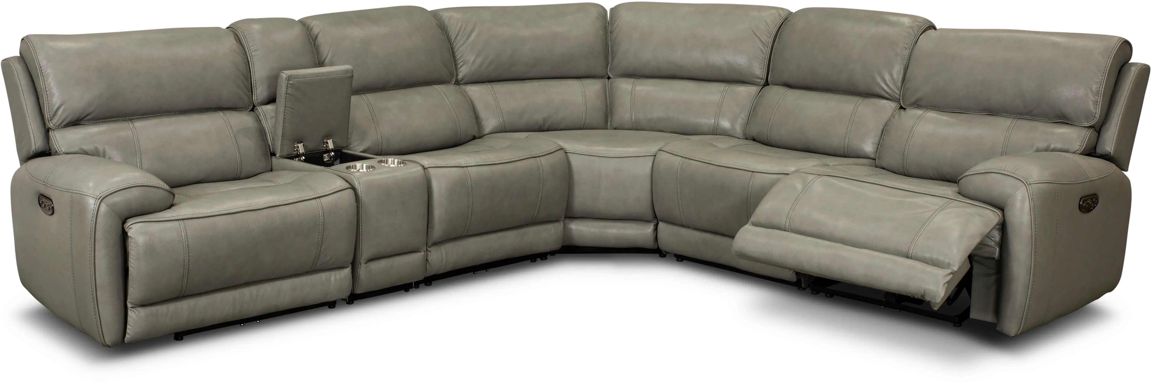 Mickey Gray Leather 6-Piece Power Reclining Sectional-2