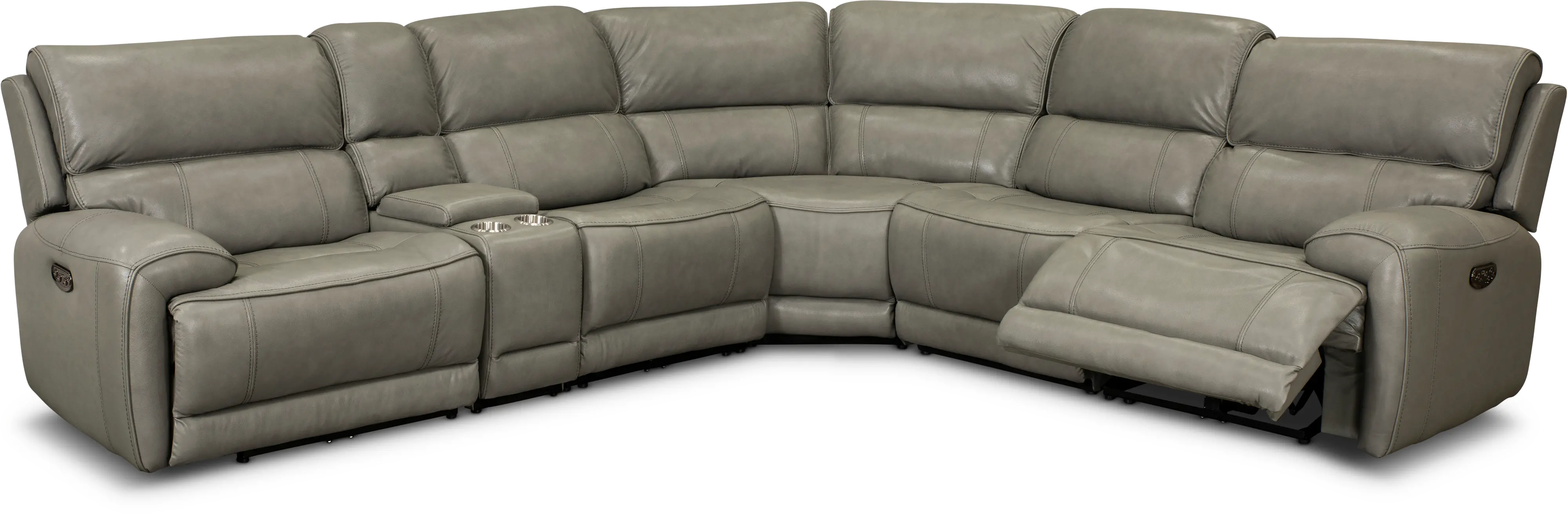 Mickey Gray Leather 6-Piece Power Reclining Sectional-3