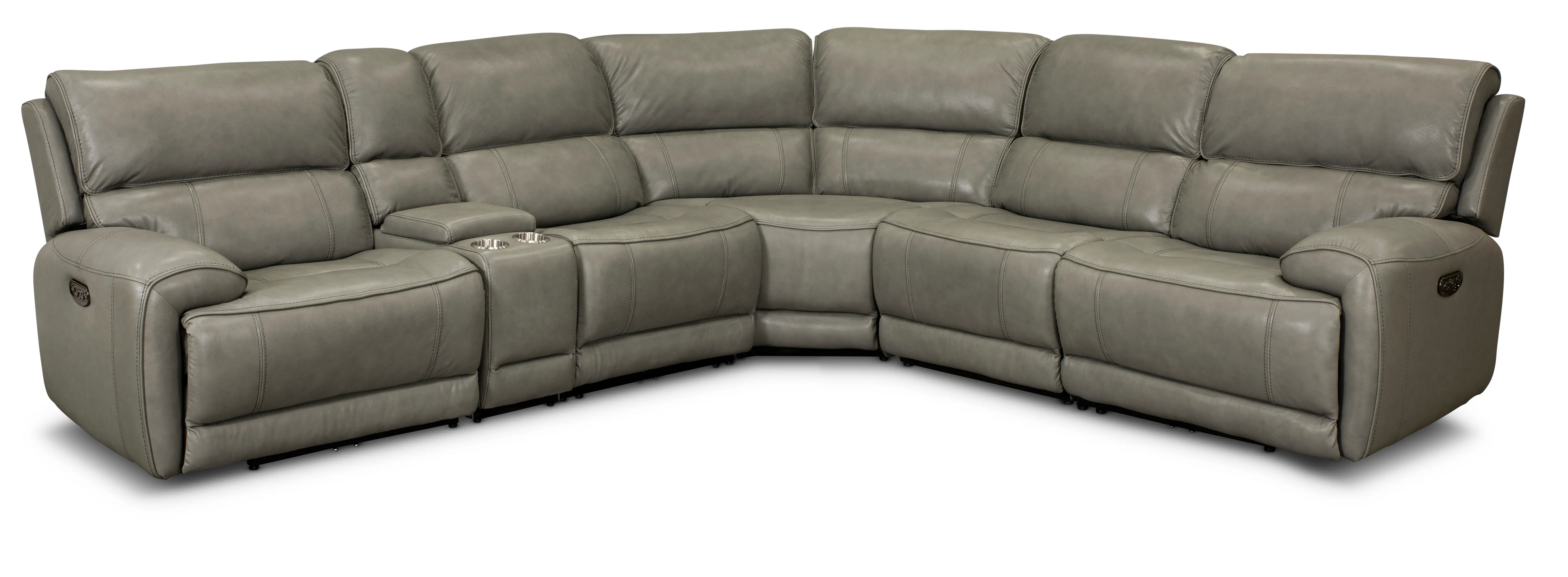 Mickey Gray Leather 6-Piece Power Reclining Sectional-4