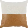 Ivory Cotton Linen and Chestnut Leather Throw Pillow - Canyon