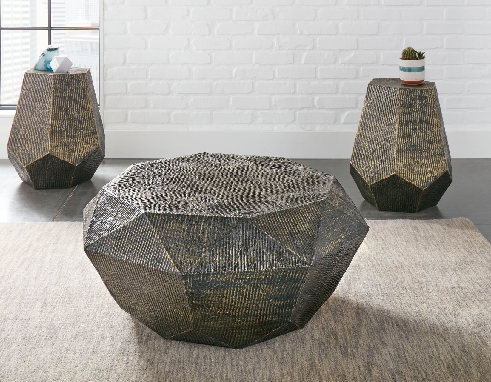 Donato Oil Rubbed Brass Hand Stamped Iron Coffee Table-2