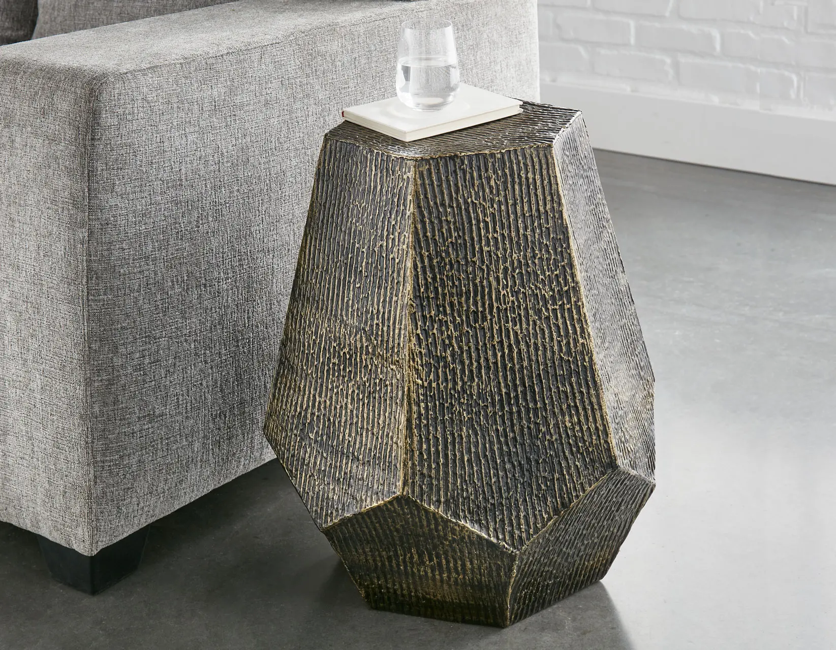 Donato Oil Rubbed Brass Hand Stamped Iron End Table-1