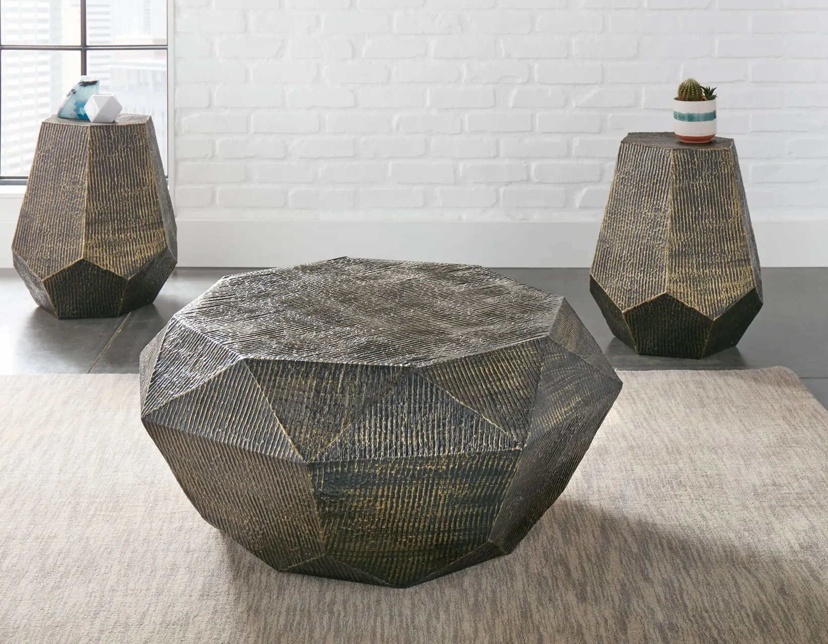 Donato Oil Rubbed Brass Hand Stamped Iron End Table-2