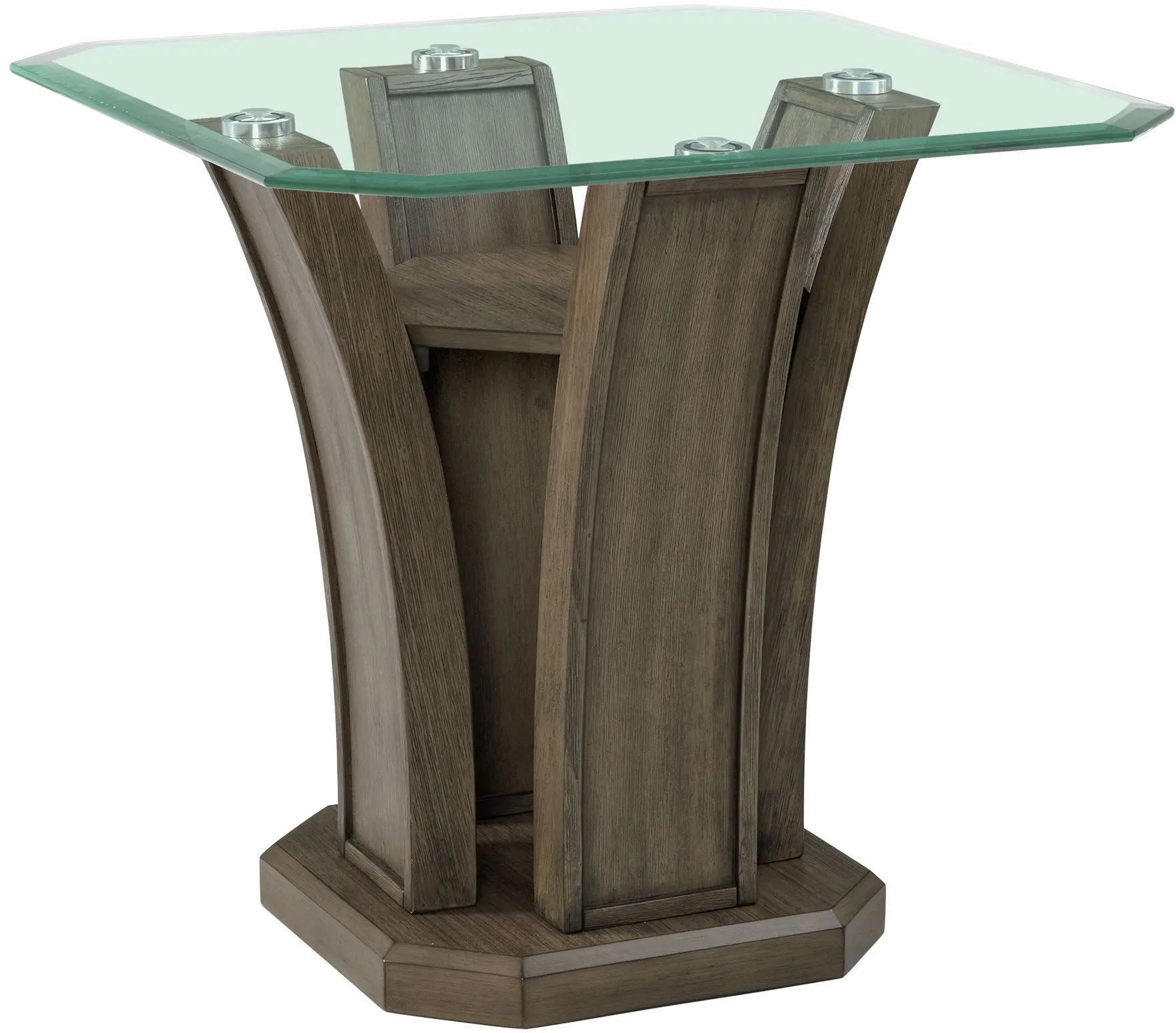 Dapper Gray Pedestal End Table with Glass Top-1
