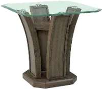 Dapper Gray Pedestal End Table with Glass Top