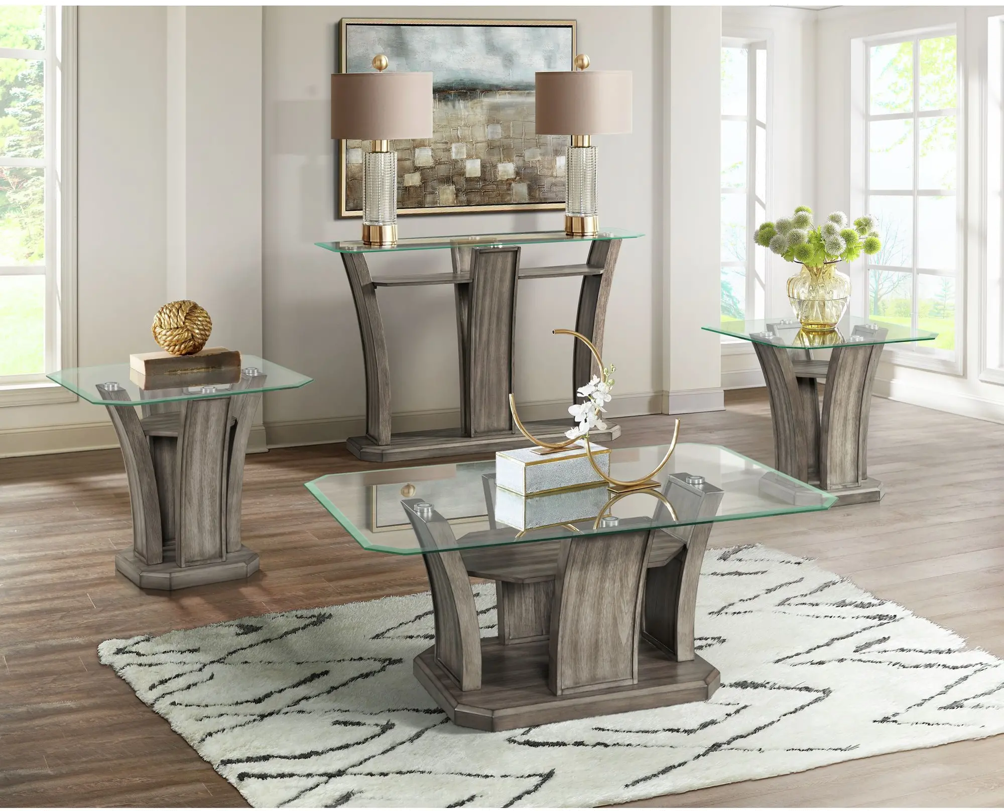 Dapper Gray Pedestal End Table with Glass Top-6