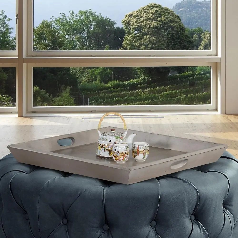 Westwood Taupe Tabletop Wood Tray with Cut Out Handles-2