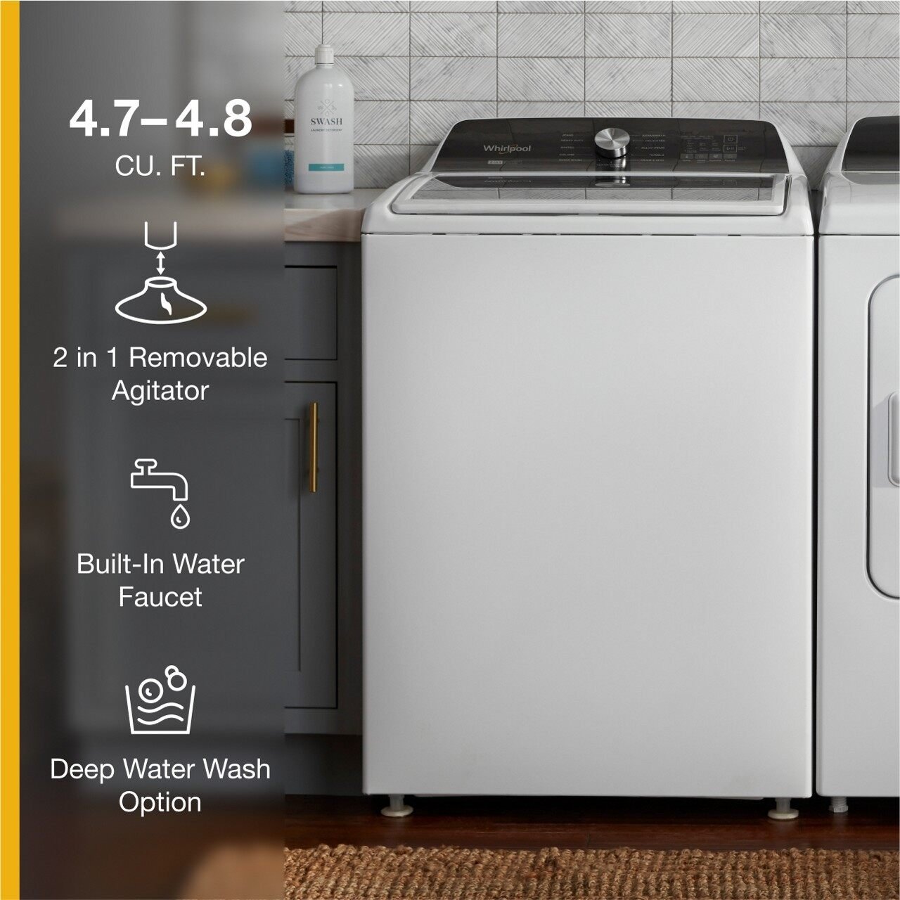 WTW5057LW Whirlpool Top Load Washer with Removable Agitator 4.7 cu. ft. - White W5050-5