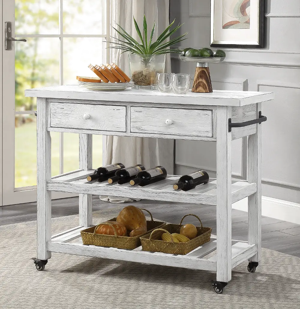 30434 Orchard Park Traditional White 2-Drawer Kitchen Cart-1