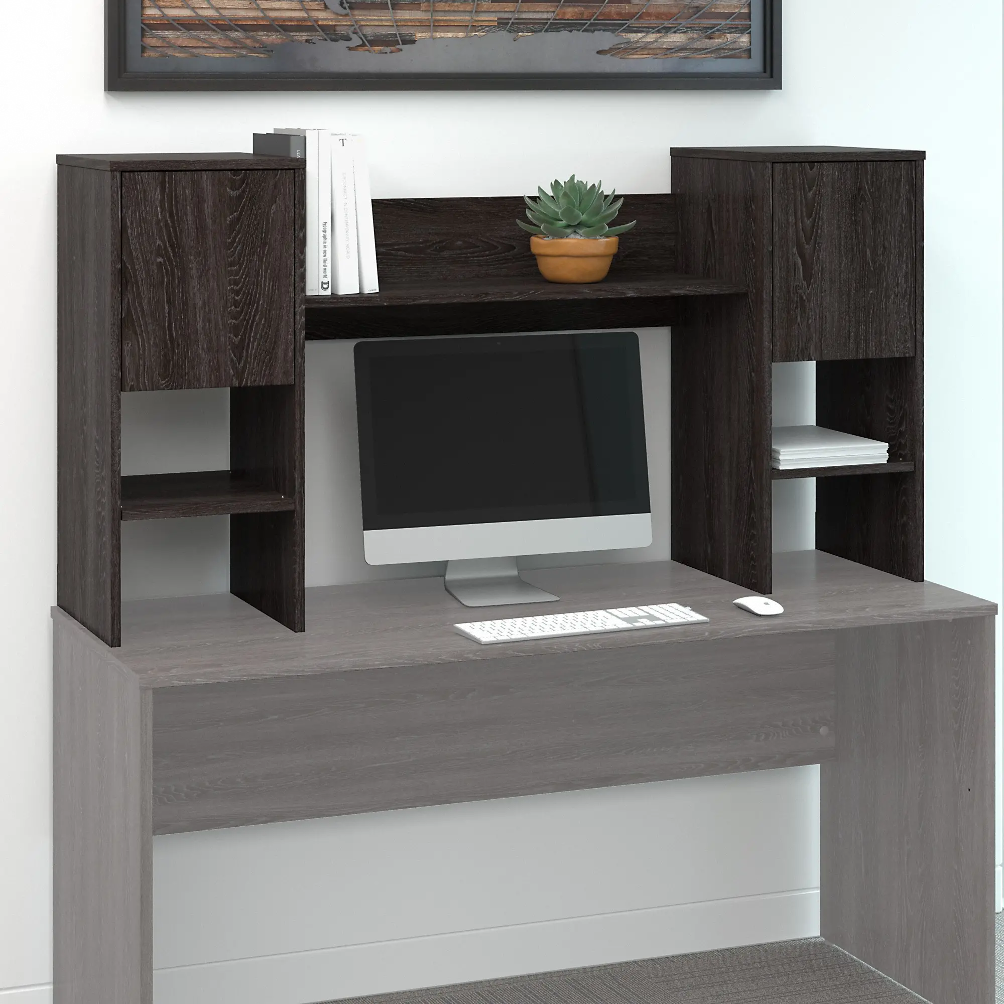 KNH260CR Kensington Charcoal Gray 60 Inch Office Hutch-1