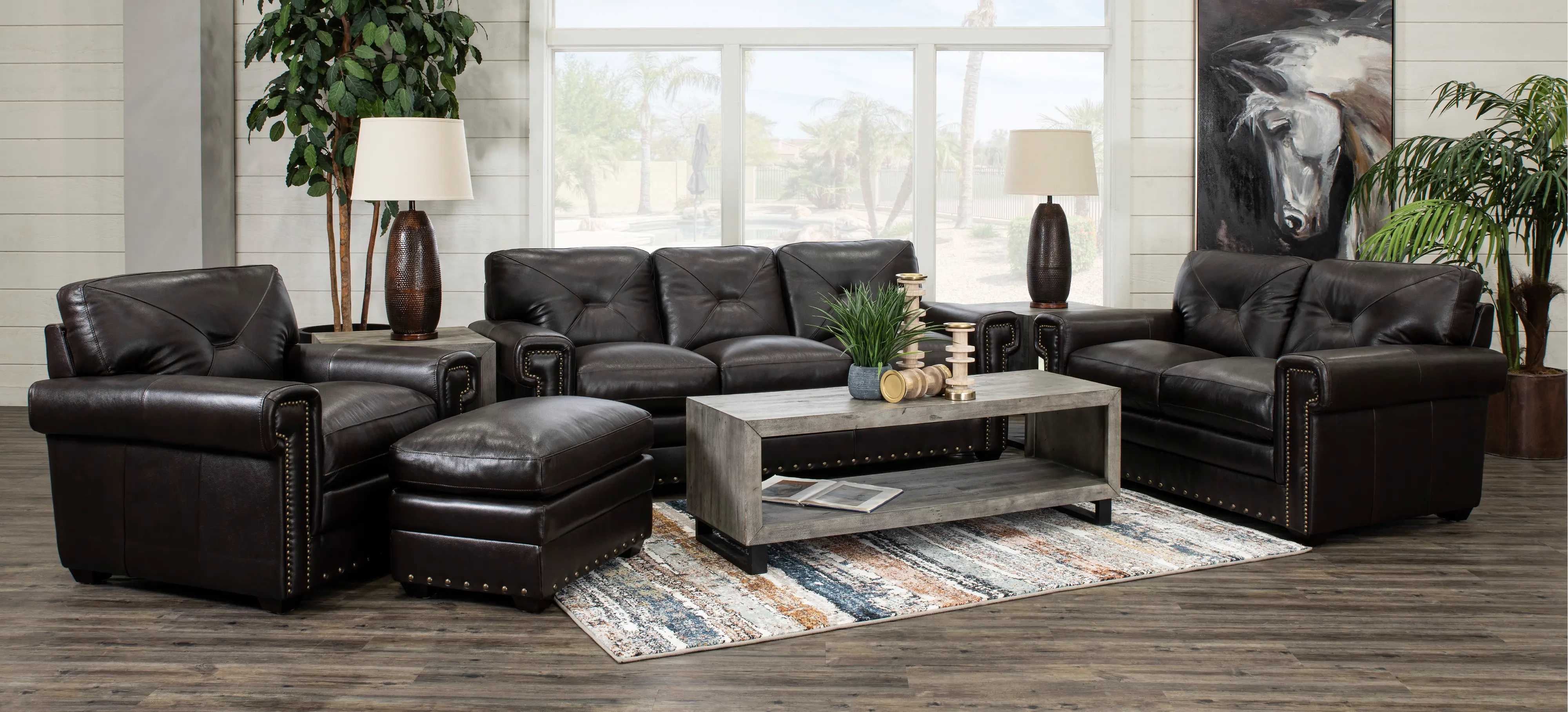 Derrick Dark Brown Leather Ottoman-2