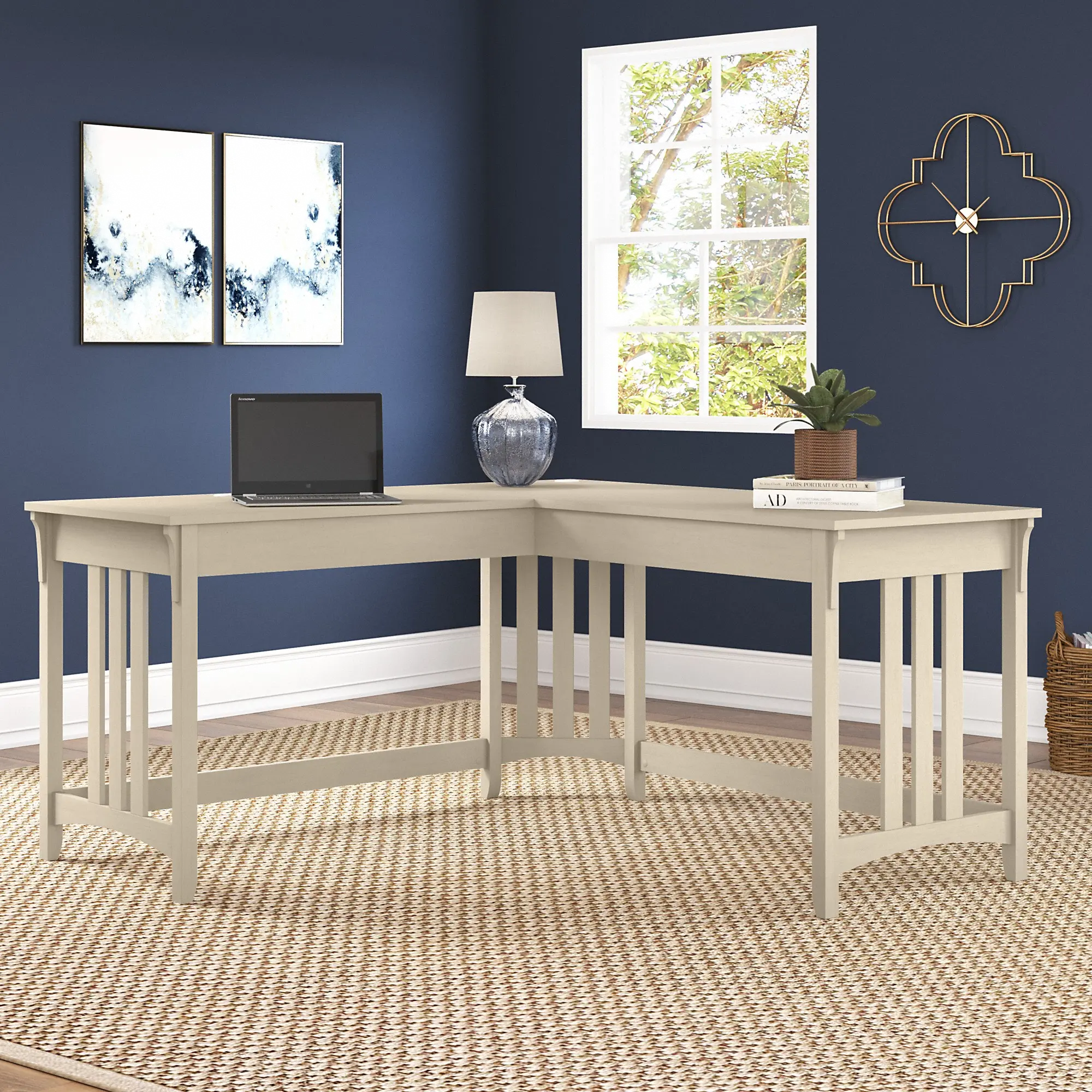 SAD260AW-03 Salinas Antique White Open L Shaped Desk-1