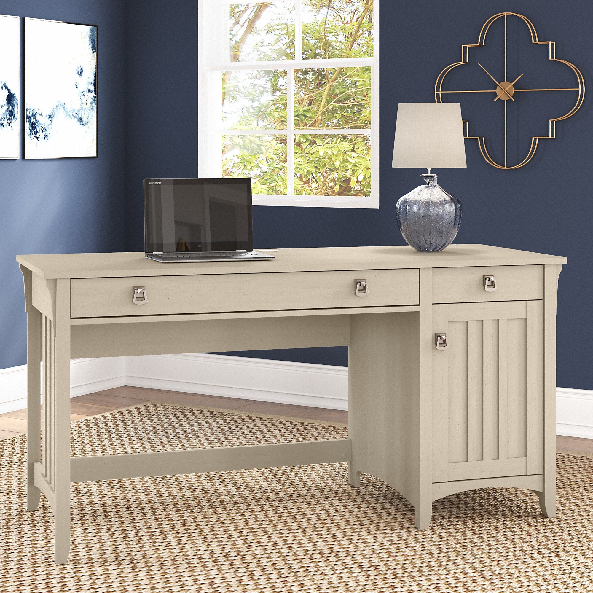 Salinas Antique White Pedestal Desk-1