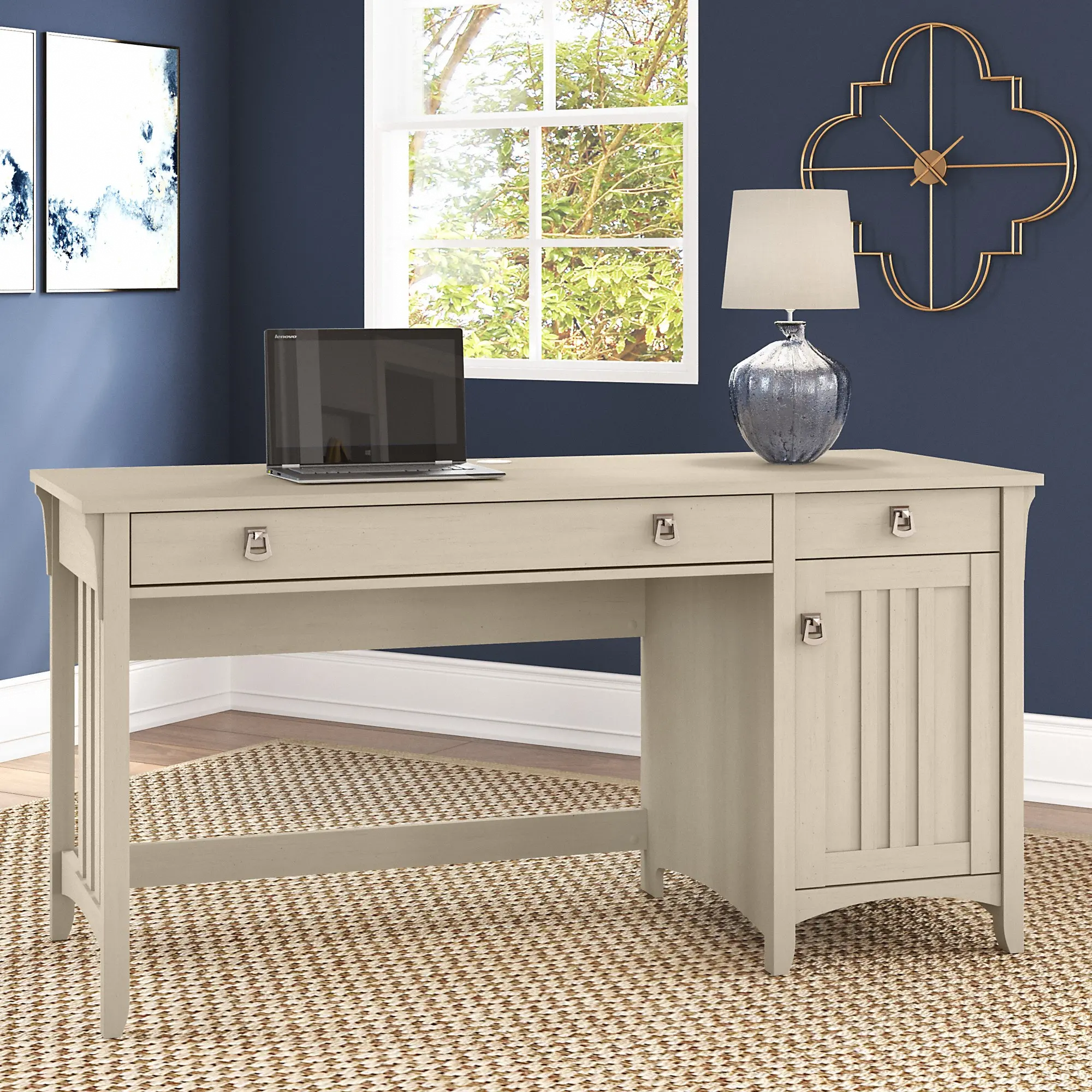 SAD360AW-03 Salinas Antique White Pedestal Desk-1