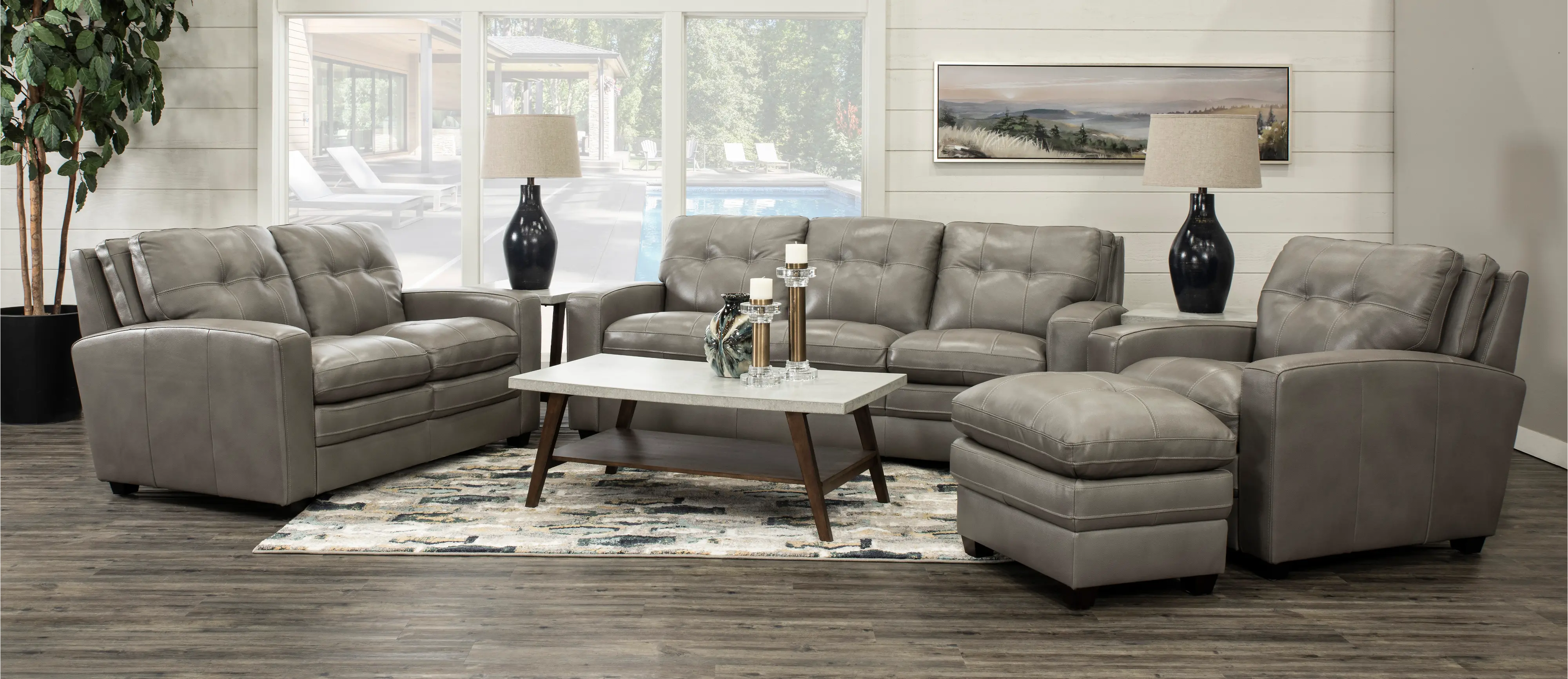 Roland Gray Leather Sofa-2